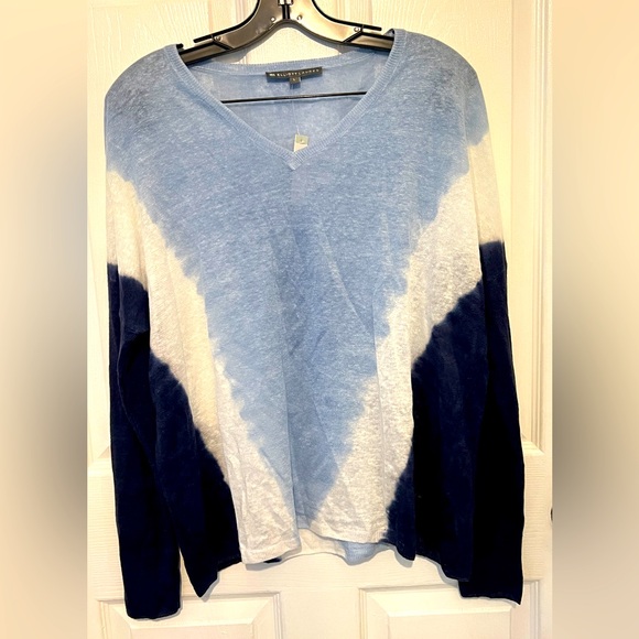 Elliott Lauren Tops - ELLIOTT LAUREN Women’s Blue & White Tie Dye 100% Linen V-Neck Long Sleeve Top